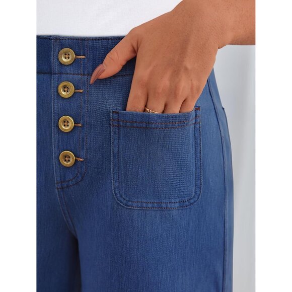 Womens High Waisted Capri Jeans Stretchy Crop Wide Leg Denim Casual - Picture 5 of 6